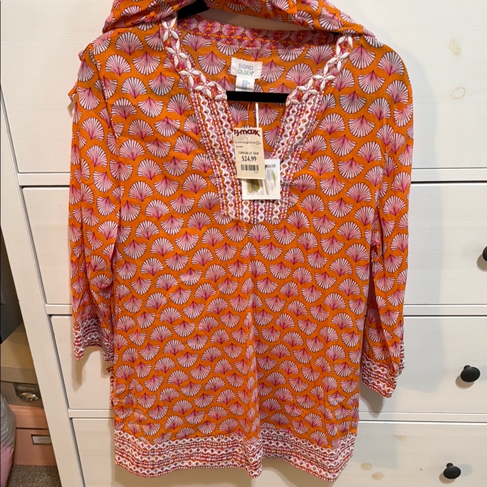 Women's Orange and Pink Tunic Top